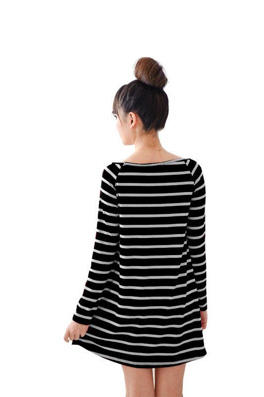 Trapeze style striped long-sleeve casual dress - LA NICOSA