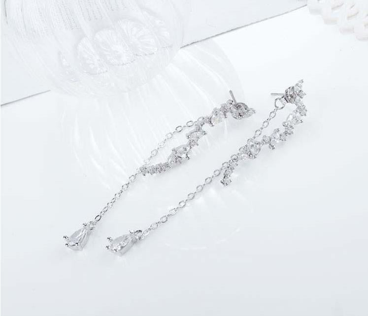 Silver Ocean Wave Long Drop Earrings - LA NICOSA